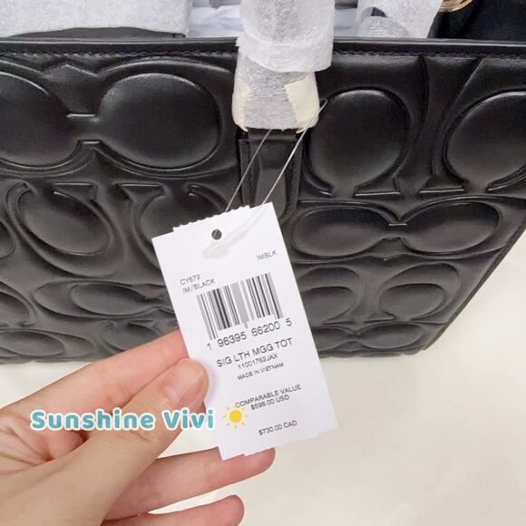 NWT Bundle Coach Large Maggie Tote Bag CY672 Black & CCE78 Long Chain Charm Gold - Picture 7 of 10